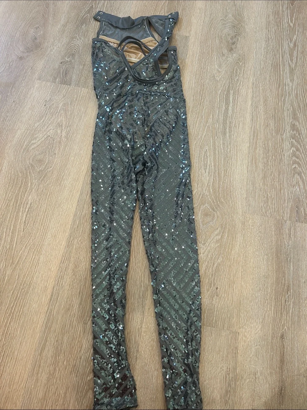 Sequin Halter Jumpsuit Dance Costume in Silver